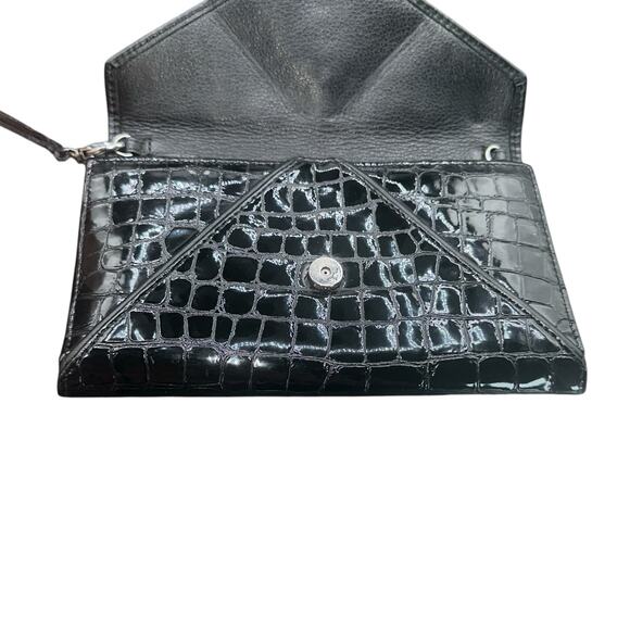 Brighton Shiny Black Croc Embossed Leather Wristlet Wallet Clutch - Picture 15 of 16
